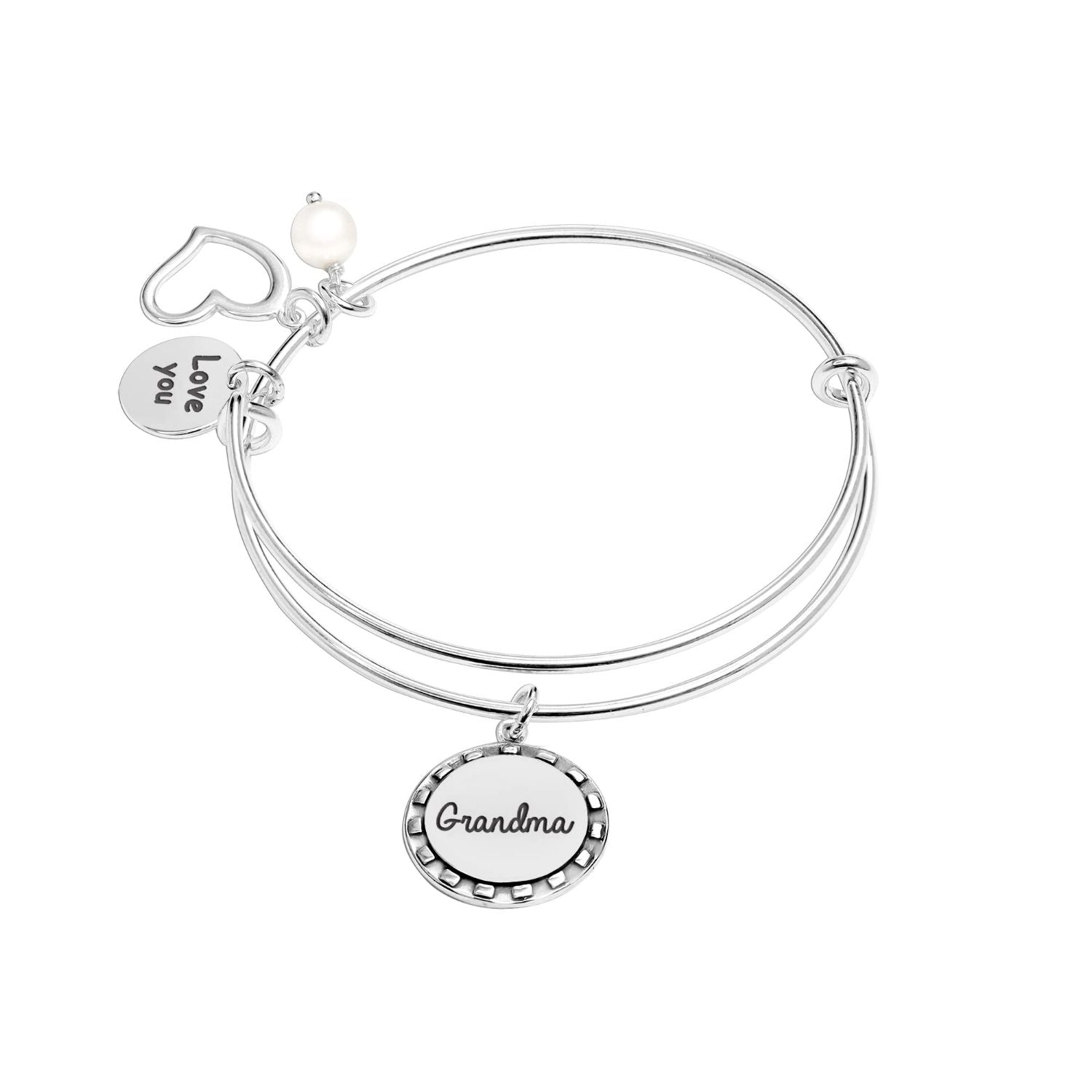 925 Sterling Silver Love You with Grandma Expandable Wire Multi-Charm Bangle Bracelet for Women