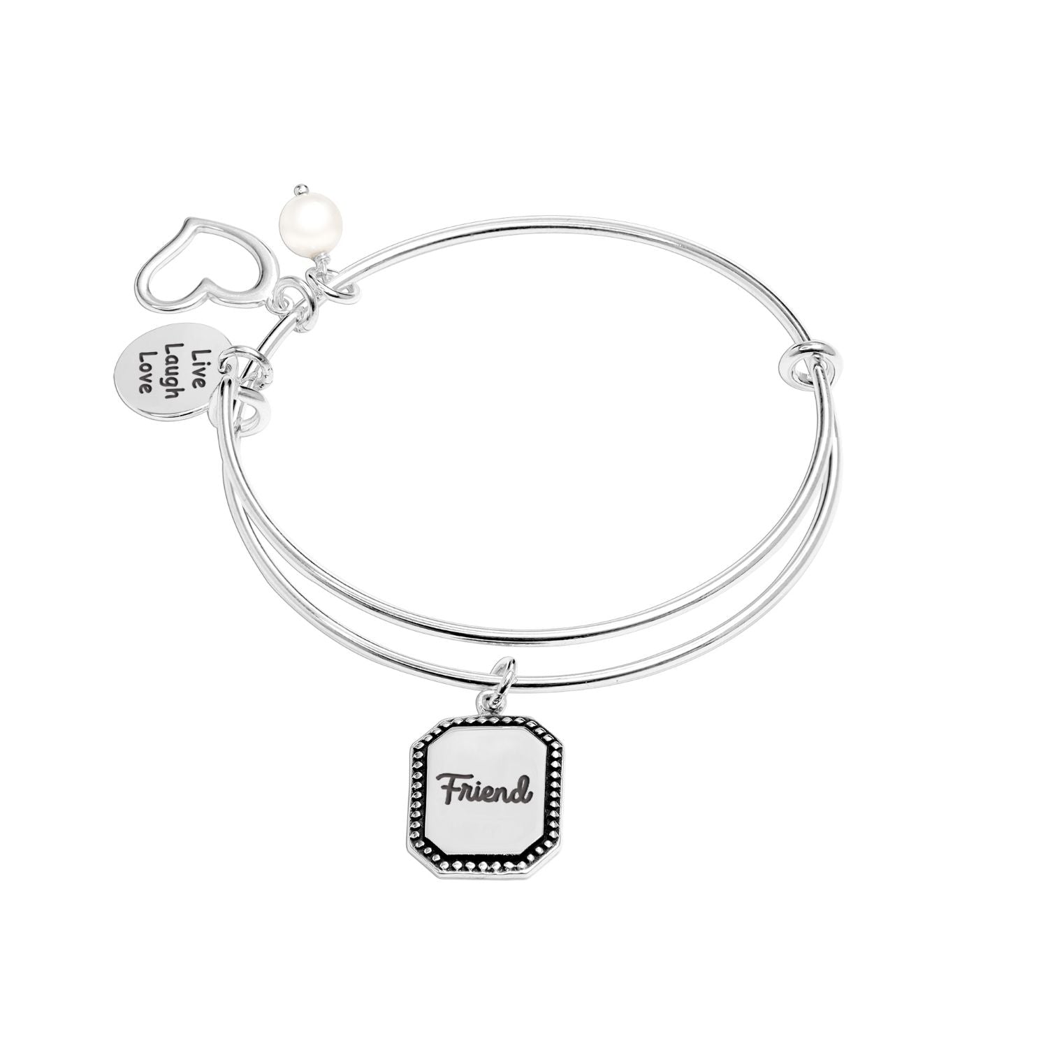 925 Sterling Silver Friend Expandable Wire Multi-Charm Bangle Bracelet for Women