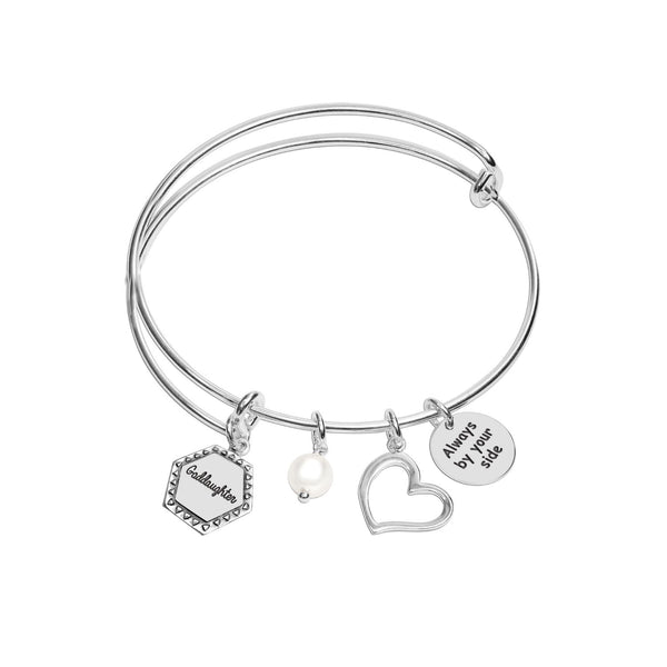 925 Sterling Silver Always By Your Side with Goddaughter Expandable Wire Multi-Charm Bangle Bracelet for Women