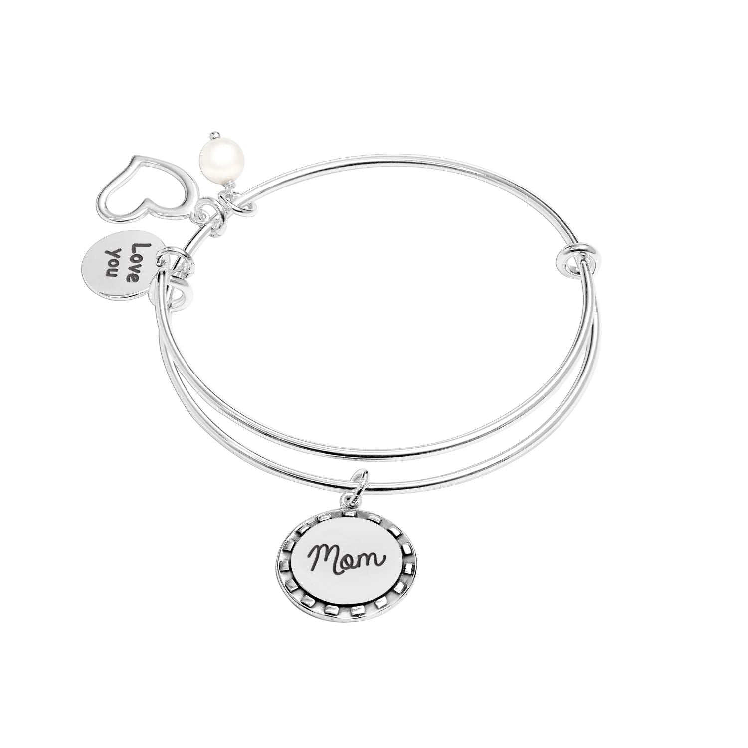 925 Sterling Silver Mom Expandable Wire Multi-Charm Bangle Bracelet for Women