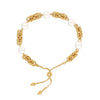 925 Sterling Silver Gold Plated Byzantine Link Bolo Pearl Bracelet for Women