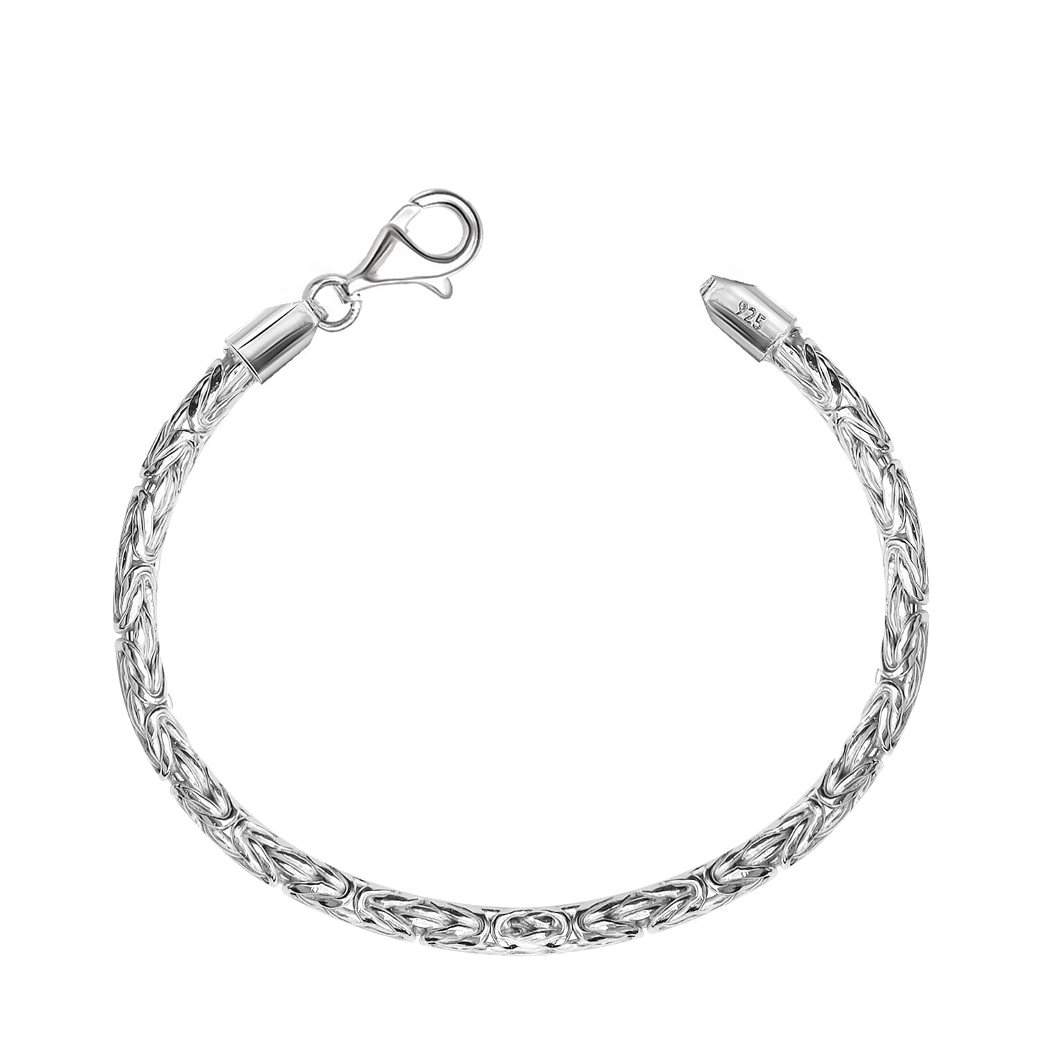 925 Sterling Silver Italian Handmade Round Byzantine Link Chain Bracelet for Women 4 CM