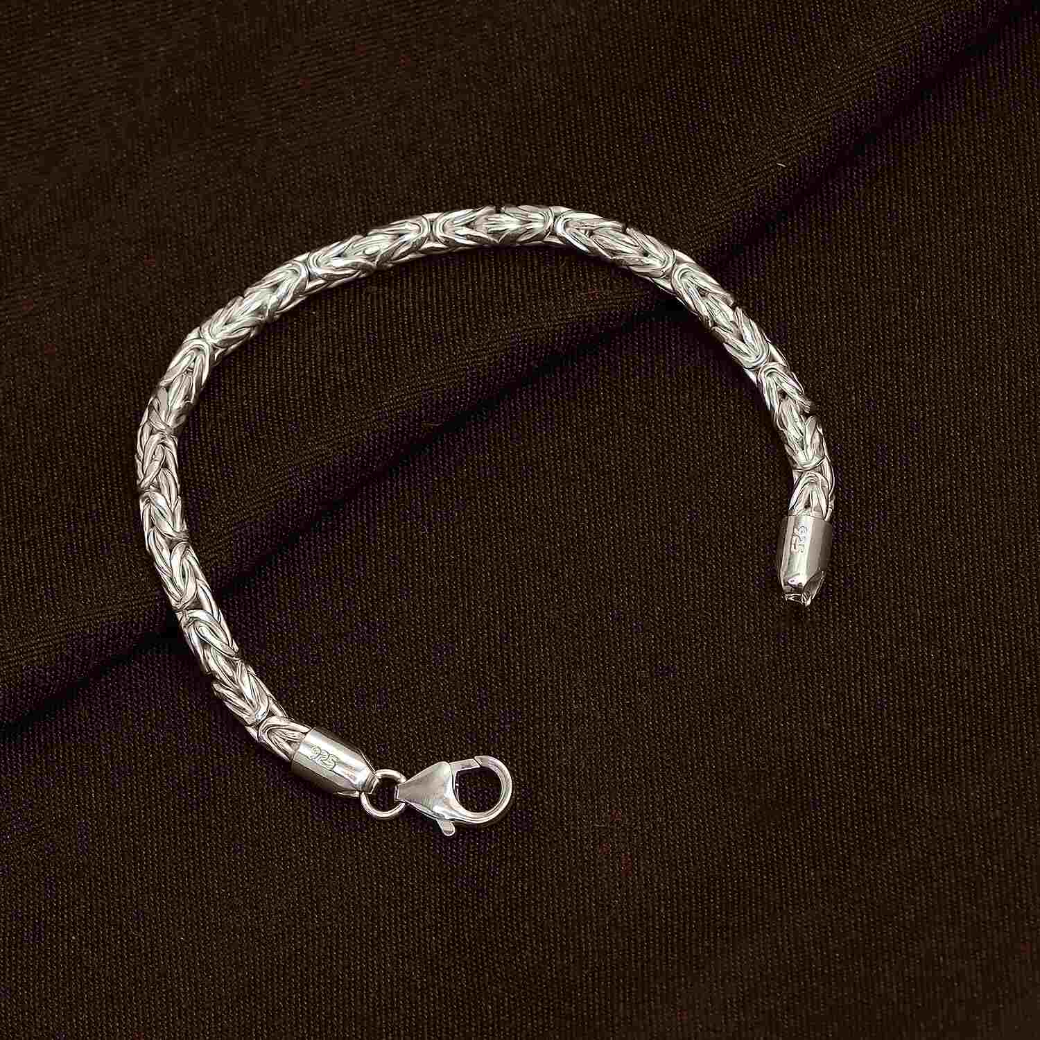 925 Sterling Silver Italian Handmade Round Byzantine Link Chain Bracelet for Women 4 CM