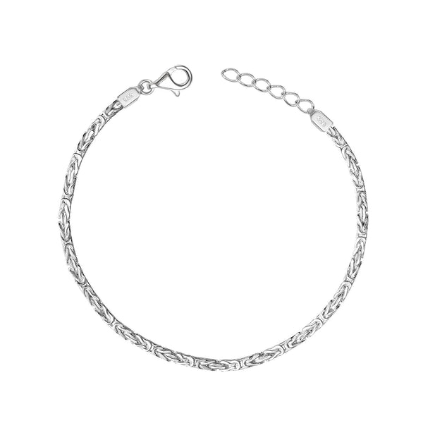 925 Sterling Silver Italian Square Handmade Classic Byzantine Link Chain Bracelet for Women 0.25CM