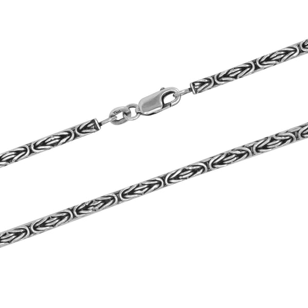 925 Sterling Silver Italian Square Handmade Classic Antique Byzantine Link Chain Necklace for Men and Women 0.25 CM