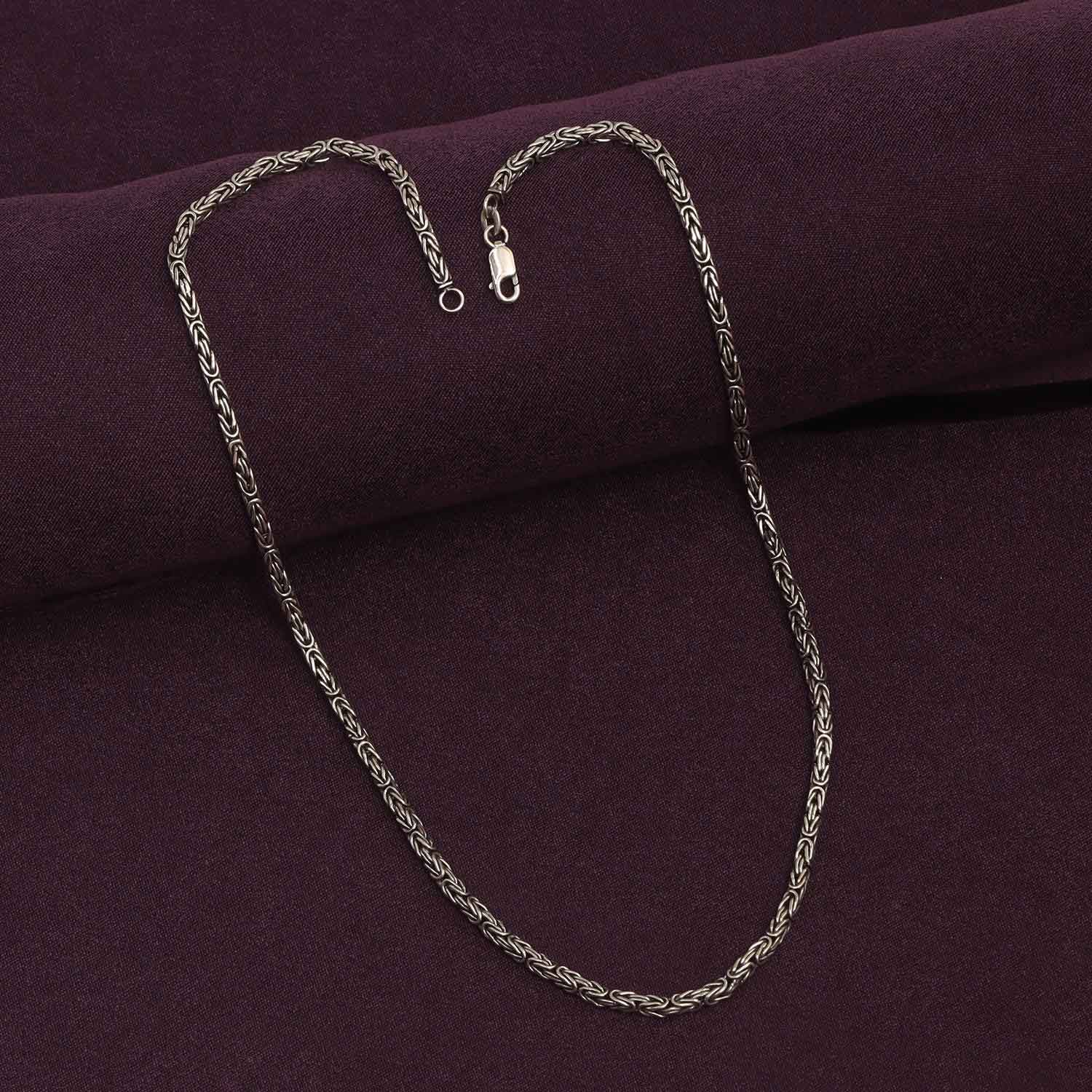 925 Sterling Silver Italian Square Handmade Classic Antique Byzantine Link Chain Necklace for Men and Women 2.5 MM