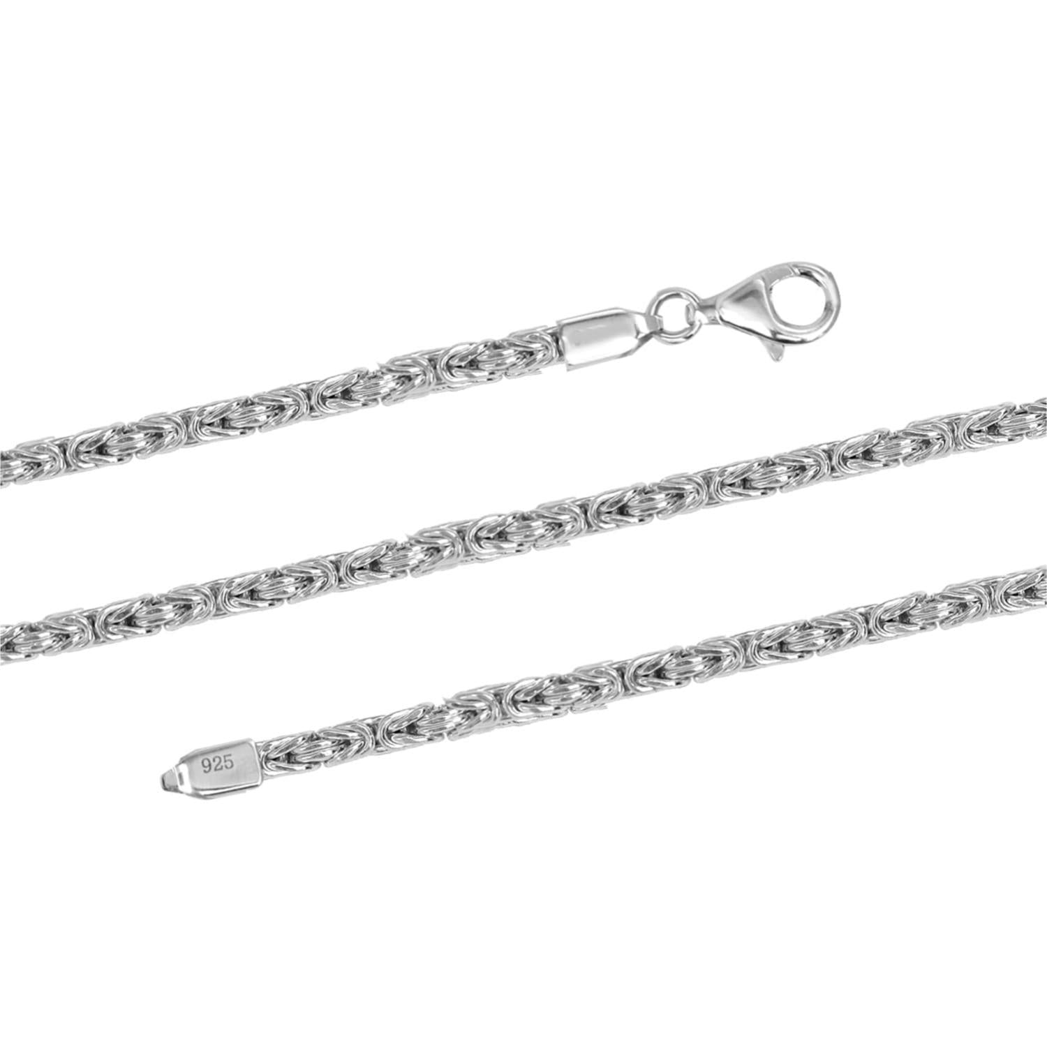 925 Sterling Silver Italian Square Handmade Classic Byzantine Link Chain Necklace for Men and Women 0.4 CM