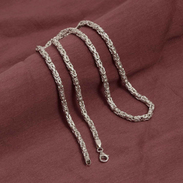 925 Sterling Silver Italian Square Handmade Classic Byzantine Link Chain Necklace for Men and Women 4 MM