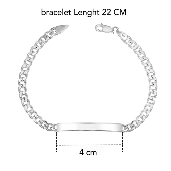 925 Sterling Silver Designer Curb Chain ID Bracelet for Men and Boys 22 CM