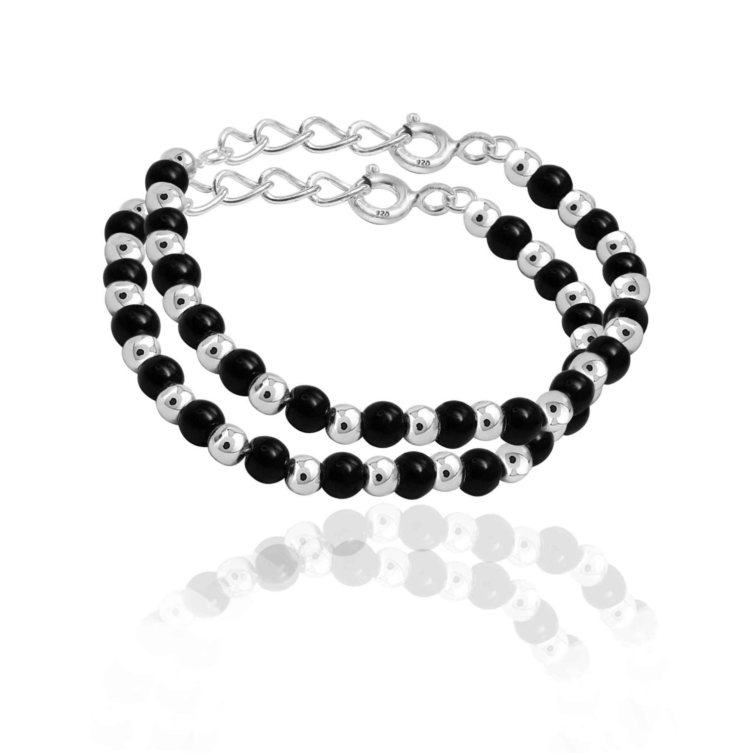 925 Sterling Silver Black Beads Nazariya Bracelet for Kids