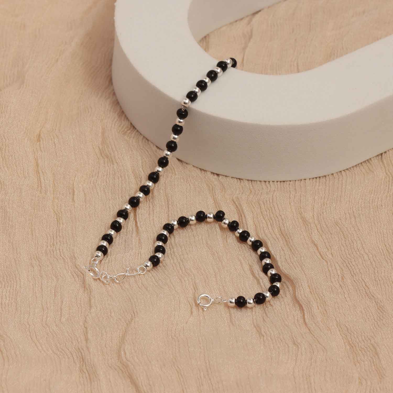 925 Sterling Silver Black Beads Nazariya Bracelet for Kids