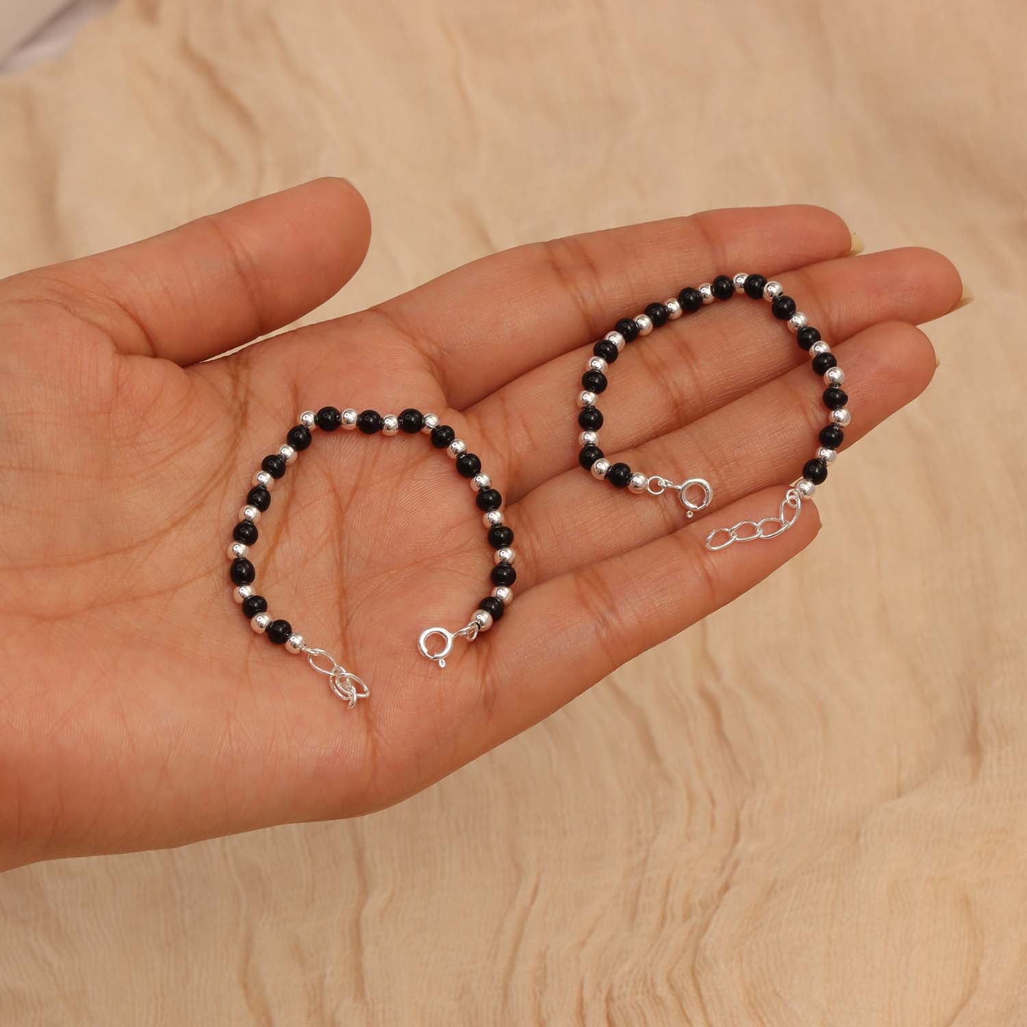 925 Sterling Silver Black Beads Nazariya Bracelet for Kids