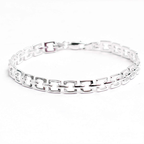 925 Sterling Silver Square Link Bracelet for Men and Boys 22 CM