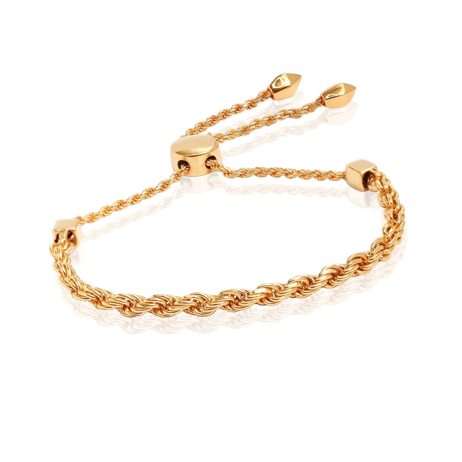 925 Sterling Silver 18K Gold Plated Corda Friendship Slider Adjustable Bracelet for Women Teen