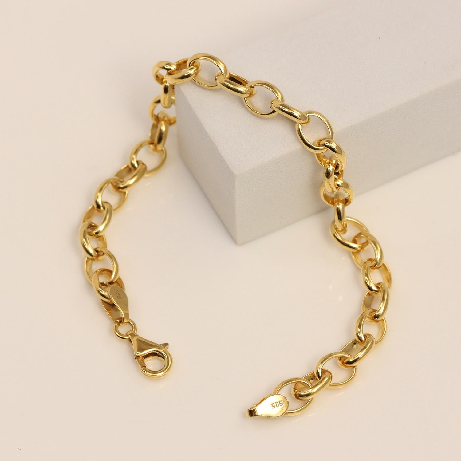 925 Sterling Silver Italian Rolo Chain Bracelet for Women