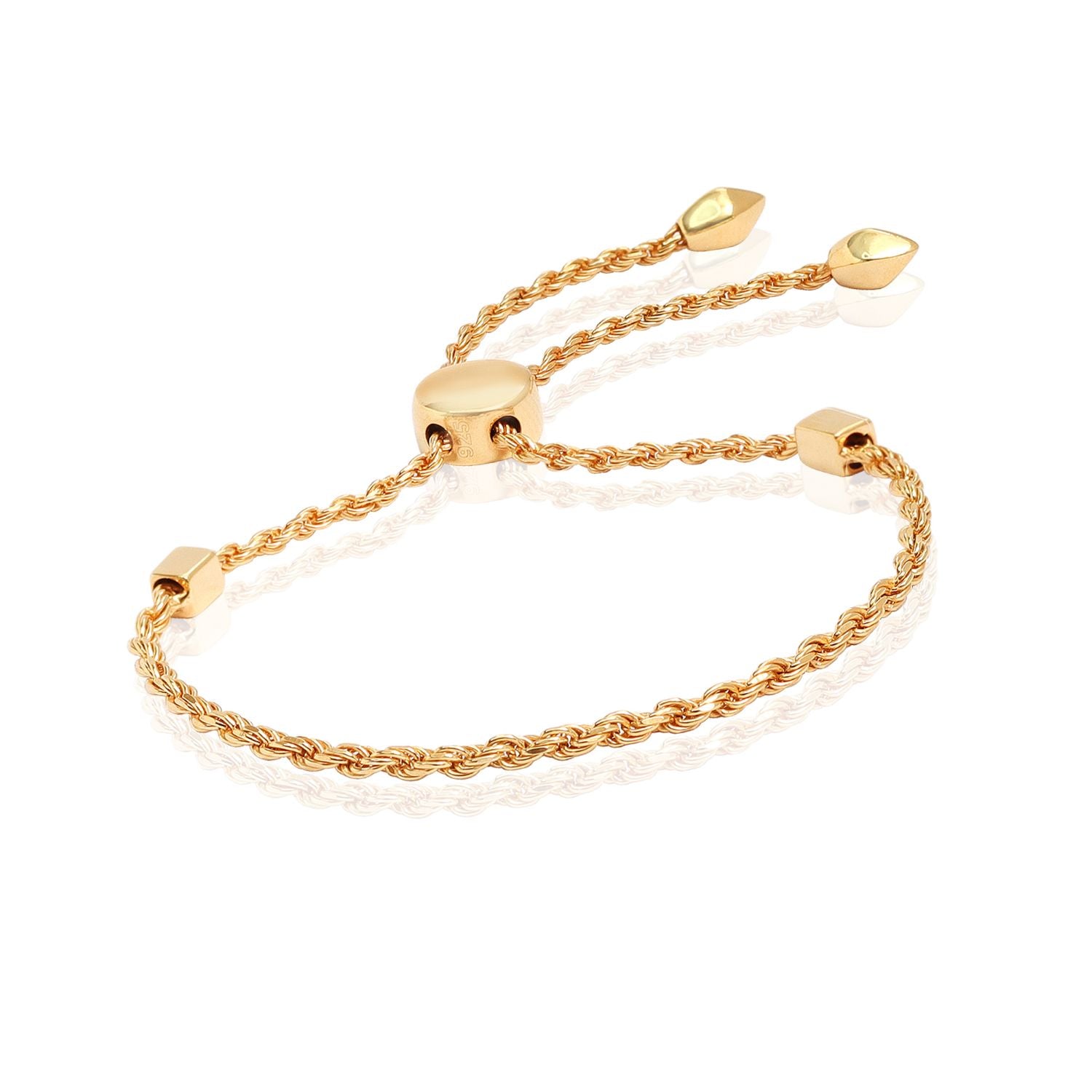 925 Sterling Silver 18K Gold-Plated Corda Friendship Slider Adjustable Bracelets for Women Teen