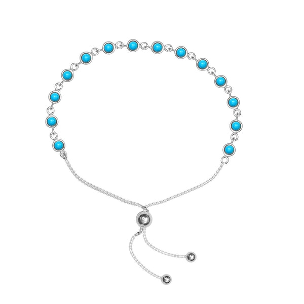 925 Sterling Silver Turquoise Stone Silding Bolo Adjustable Bracelets for Women and Girls