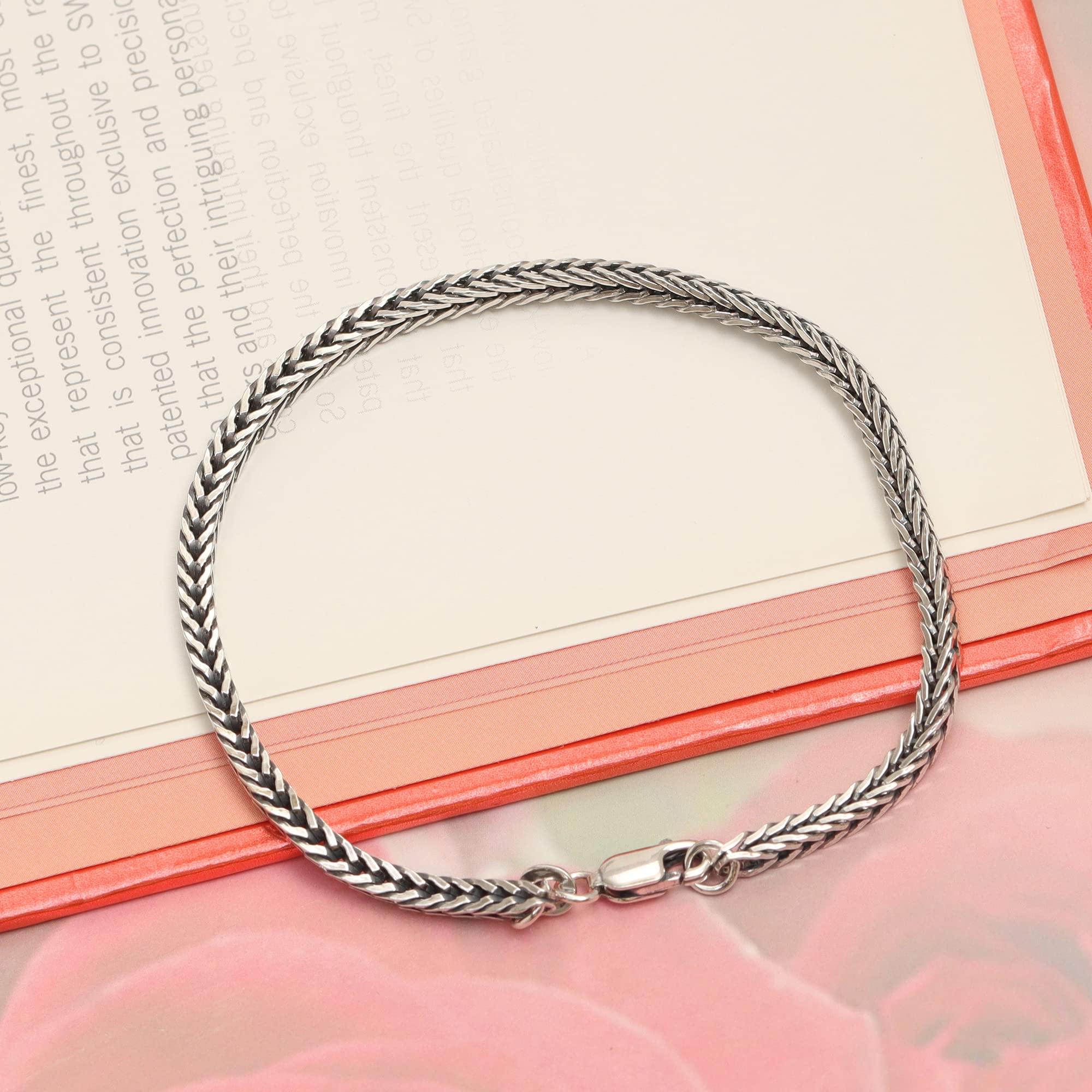 925 Sterling Silver Italian Foxtail Chain Bracelet for Men and Women