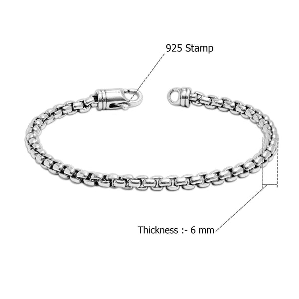 925 Sterling Silver Italian Oxidized 6MM Box Chain Lobaster Clasp Bracelet for Men and Boy's