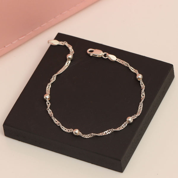 925 Sterling Silver Classic Beaded Station Bracelet Singapore Chain Bracelet with 4 MM Ball Beads for Women