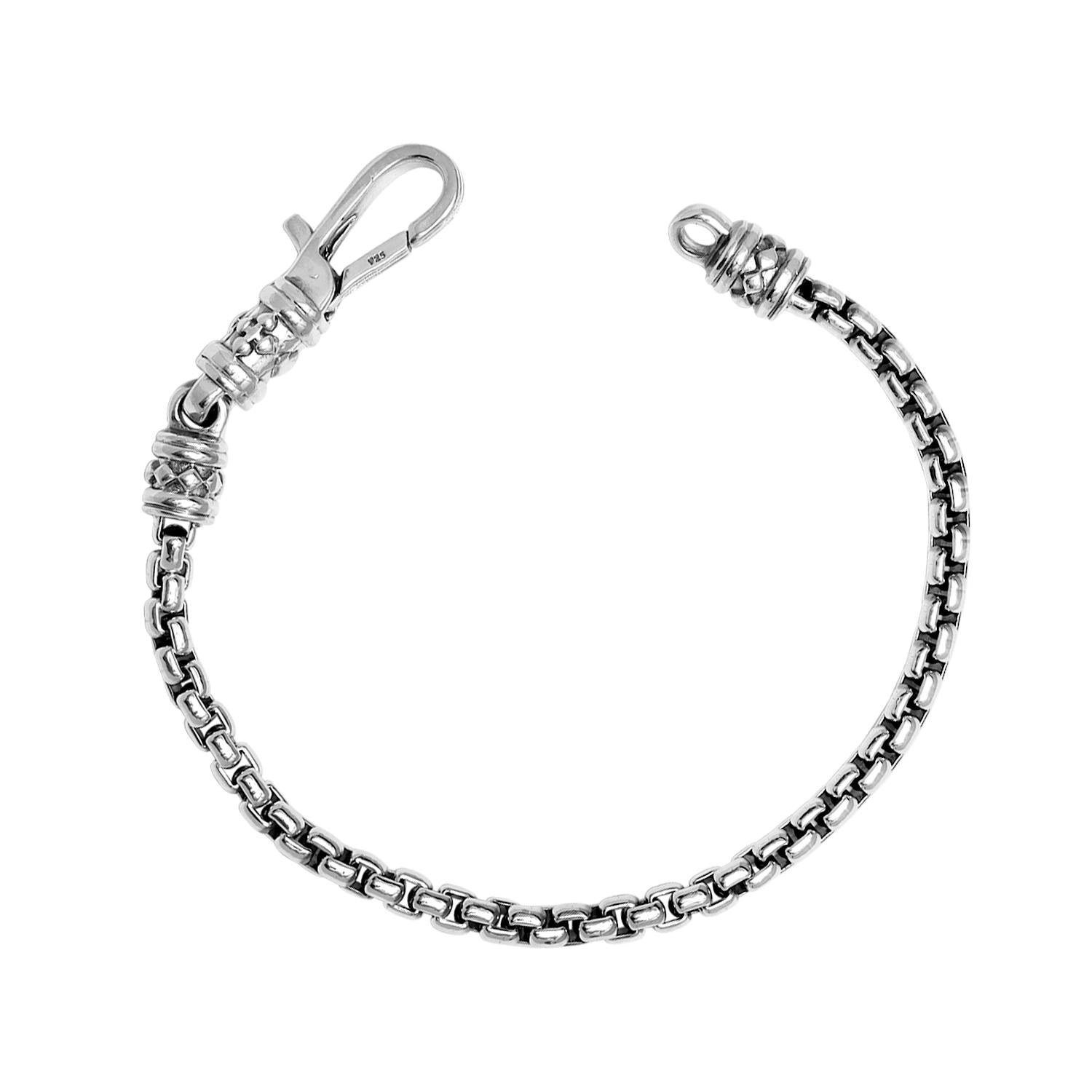 925 Sterling Silver Antique Italian Square Rolo Link Round Box Chain Bracelet for Men