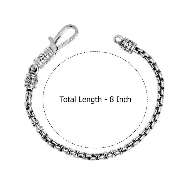 925 Sterling Silver Antique Italian Square Rolo Link Round Box Chain Bracelet for Men