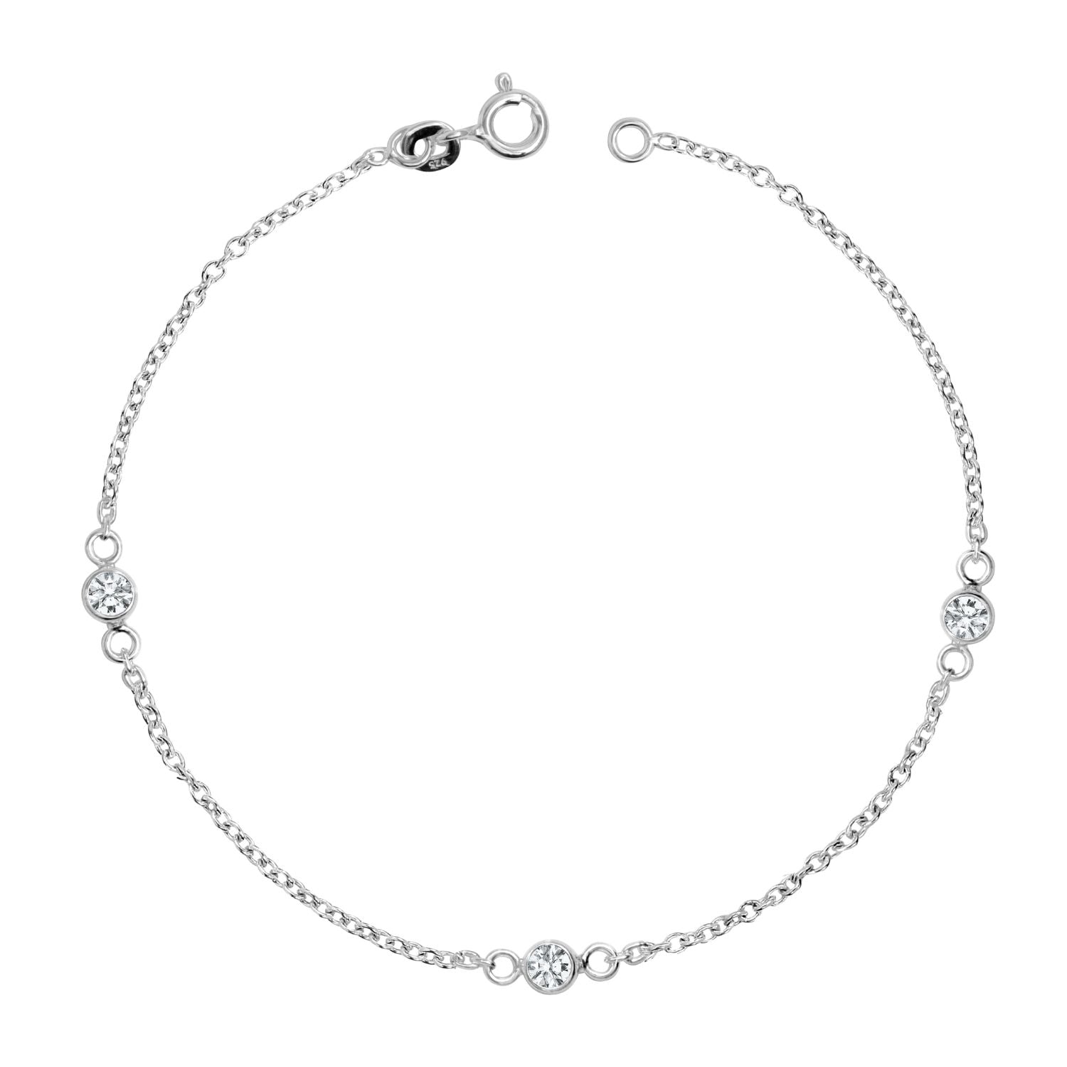 925 Sterling Silver Italian CZ Station Yard Bracelets for Women Teen