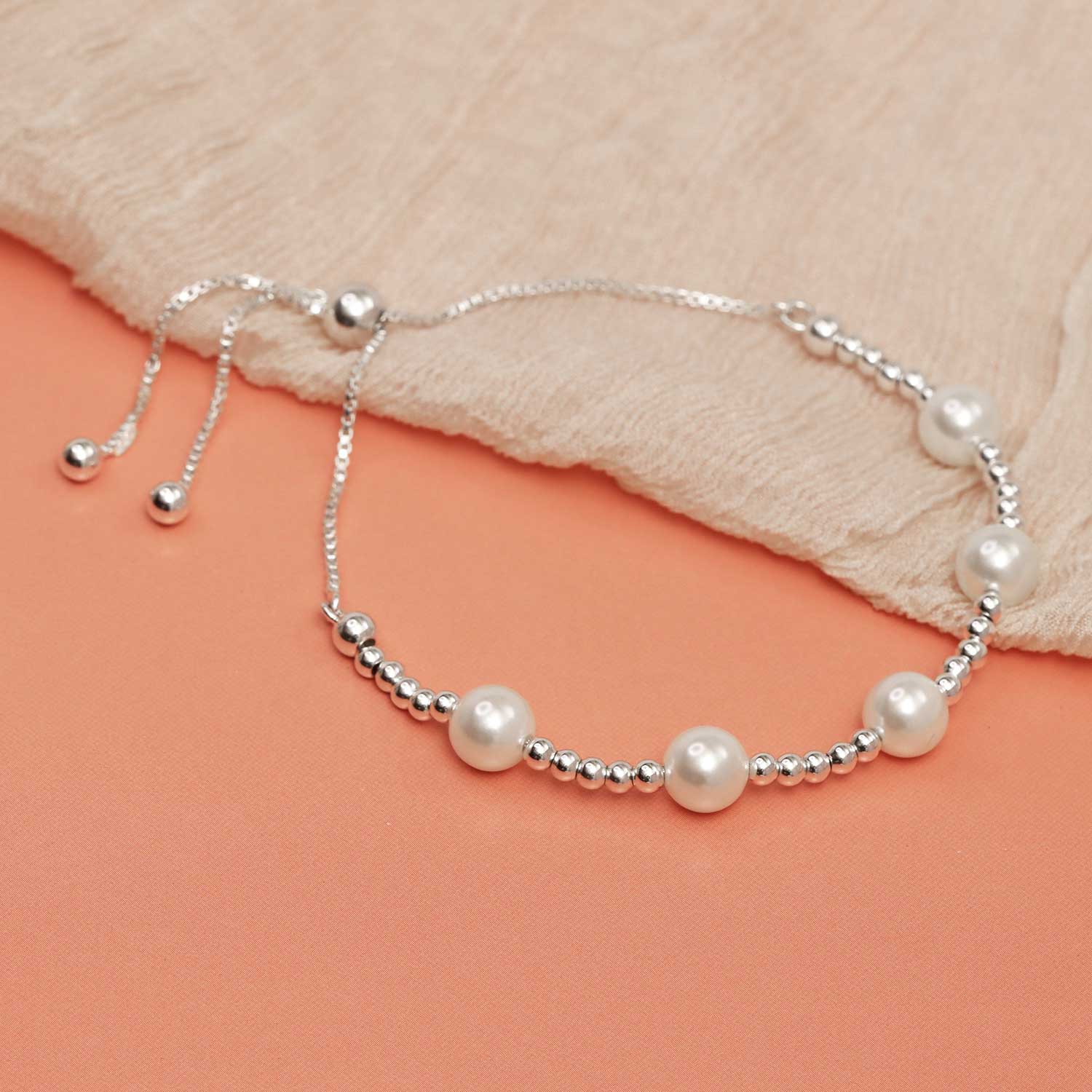 925 Sterling Silver Pearl Sliding Bolo Bracelet for Teen and Women