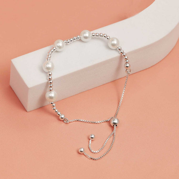 925 Sterling Silver Pearl Sliding Bolo Bracelet for Teen and Women