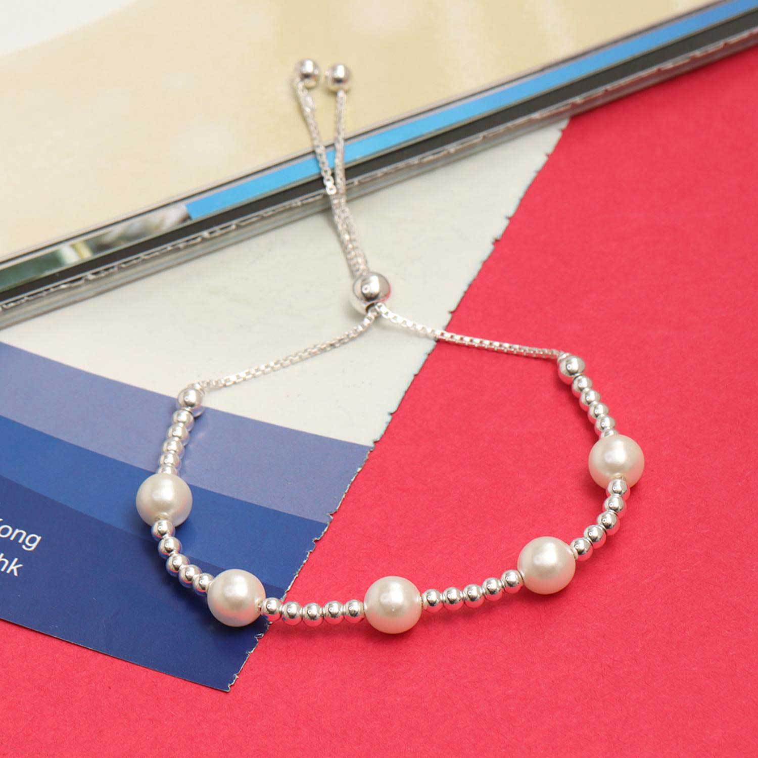 925 Sterling Silver Pearl Sliding Bolo Bracelet for Teen and Women