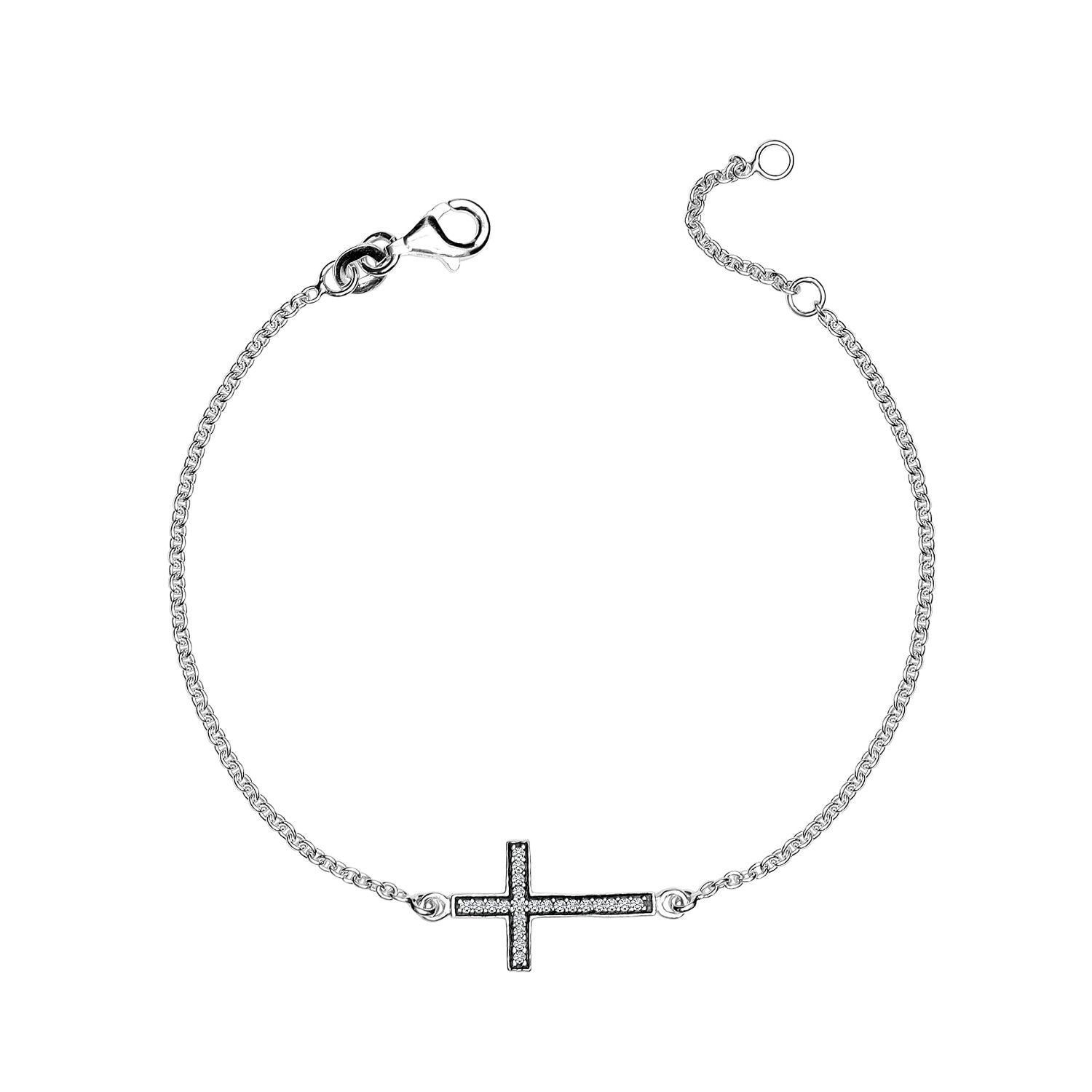 925 Sterling Silver Multi CZ Cross Bracelet for Women and Girls