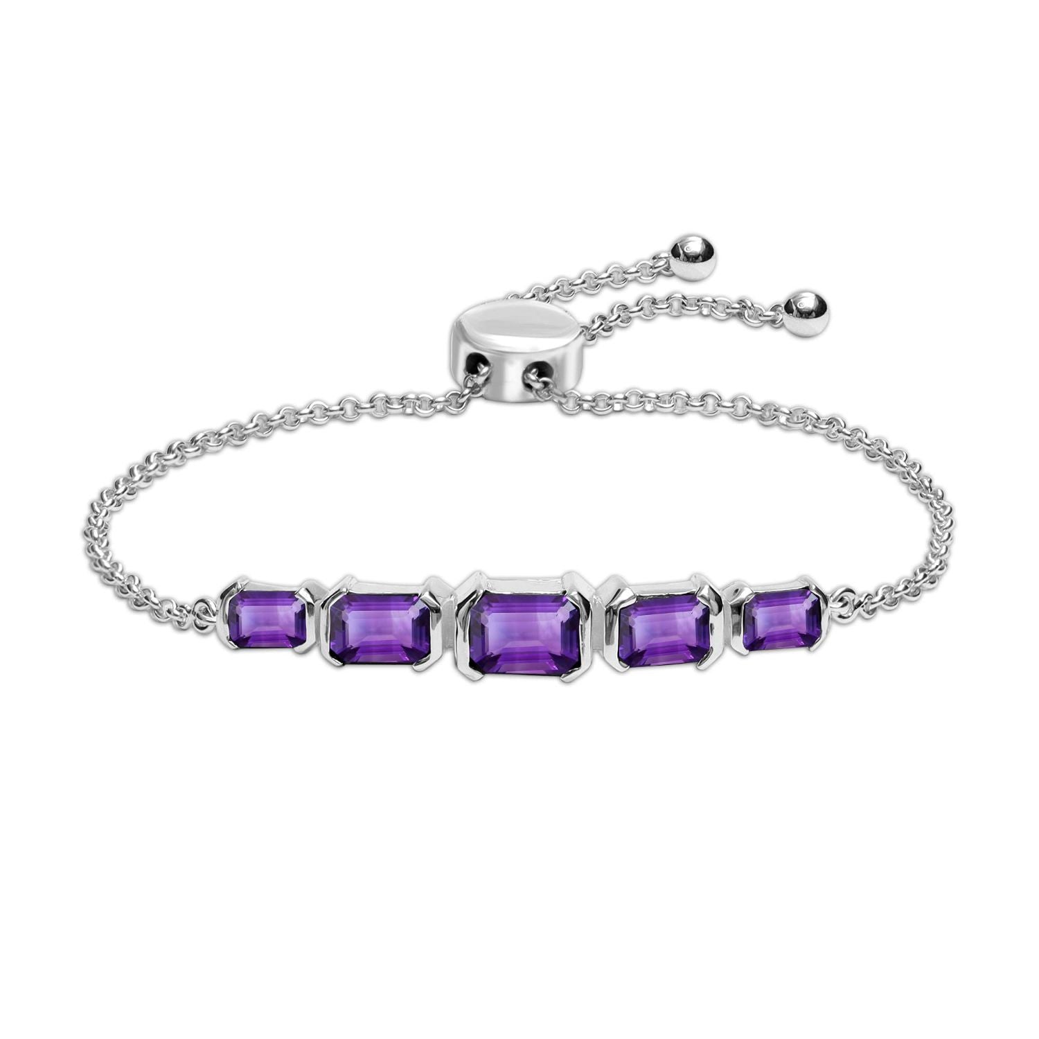 925 Sterling Silver Amethyst Sliding Bolo Bracelet for Women and Girls