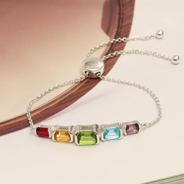 925 Sterling Silver Gemstone Sliding Bolo Bracelet for Women and Girls