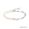 925 Sterling Silver Paperclip Link Pearl Bracelet for Women and Girls