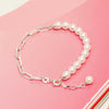 925 Sterling Silver Paperclip Link Pearl Bracelet for Women and Girls