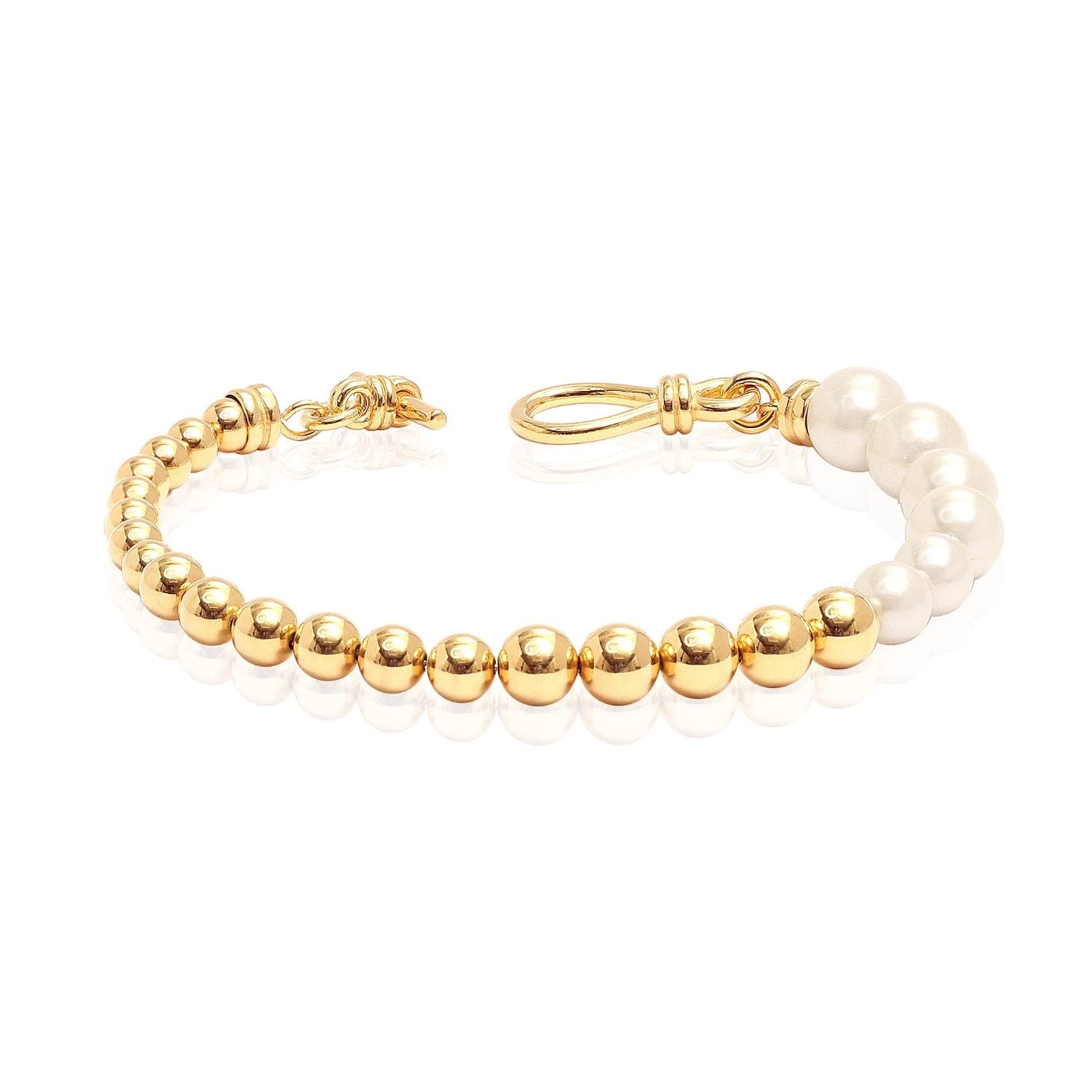 925 Sterling Silver 18K Gold-Plated Beaded Pearl Bracelet for Women