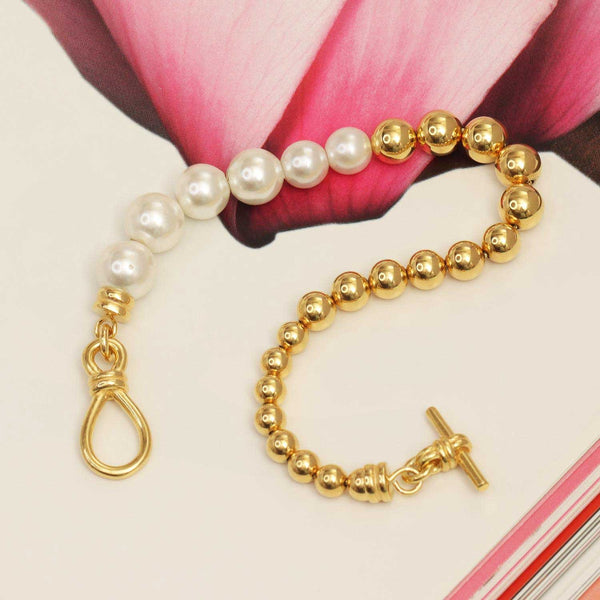 925 Sterling Silver 18K Gold-Plated Beaded Pearl Bracelet for Women