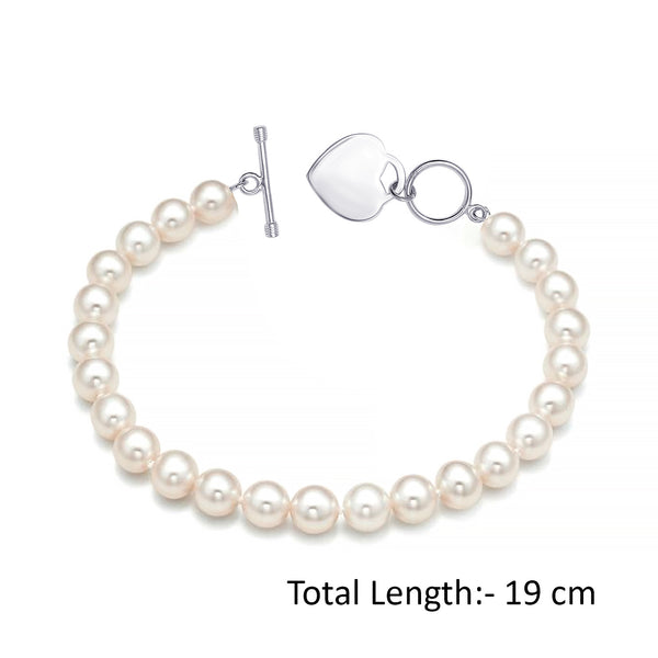 925 Sterling Silver Heart Charm Disc Pearl Bracelet for Women and Girls