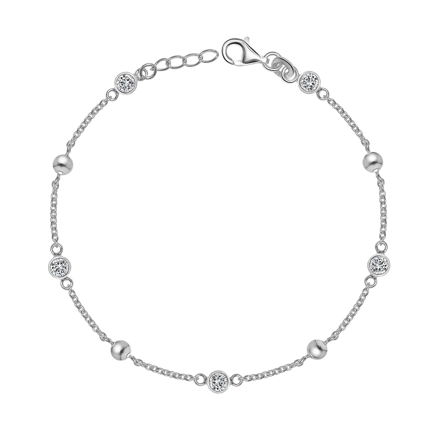 925 Sterling Silver Sparkle CZ Station Cable Chain Bracelet for Women