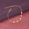 925 Sterling Silver 14K Gold Plated Sideways Cross Simulated Pearl Bracelet for Women