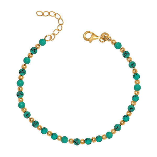 925 Sterling Silver 14K Gold Plated Ball Bead Turquoise Gemstone Bracelet for Women