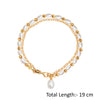 925 Sterling Silver 14K Gold Plated Double Layer Chain Freshwater Pearl Bracelet for Women