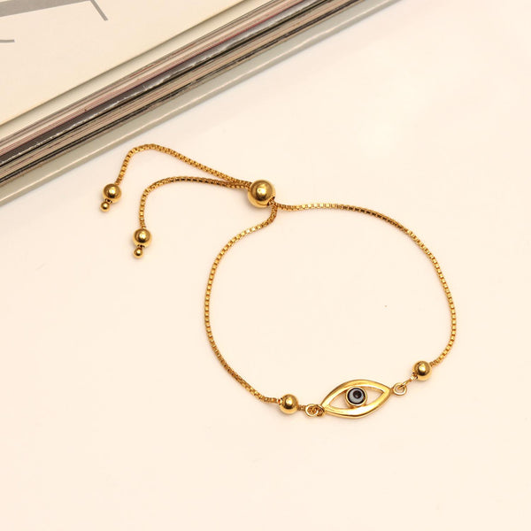 925 Sterling Silver 14K Gold-Plated Evil Eye Adjustable Bolo Bracelet for Women Teen