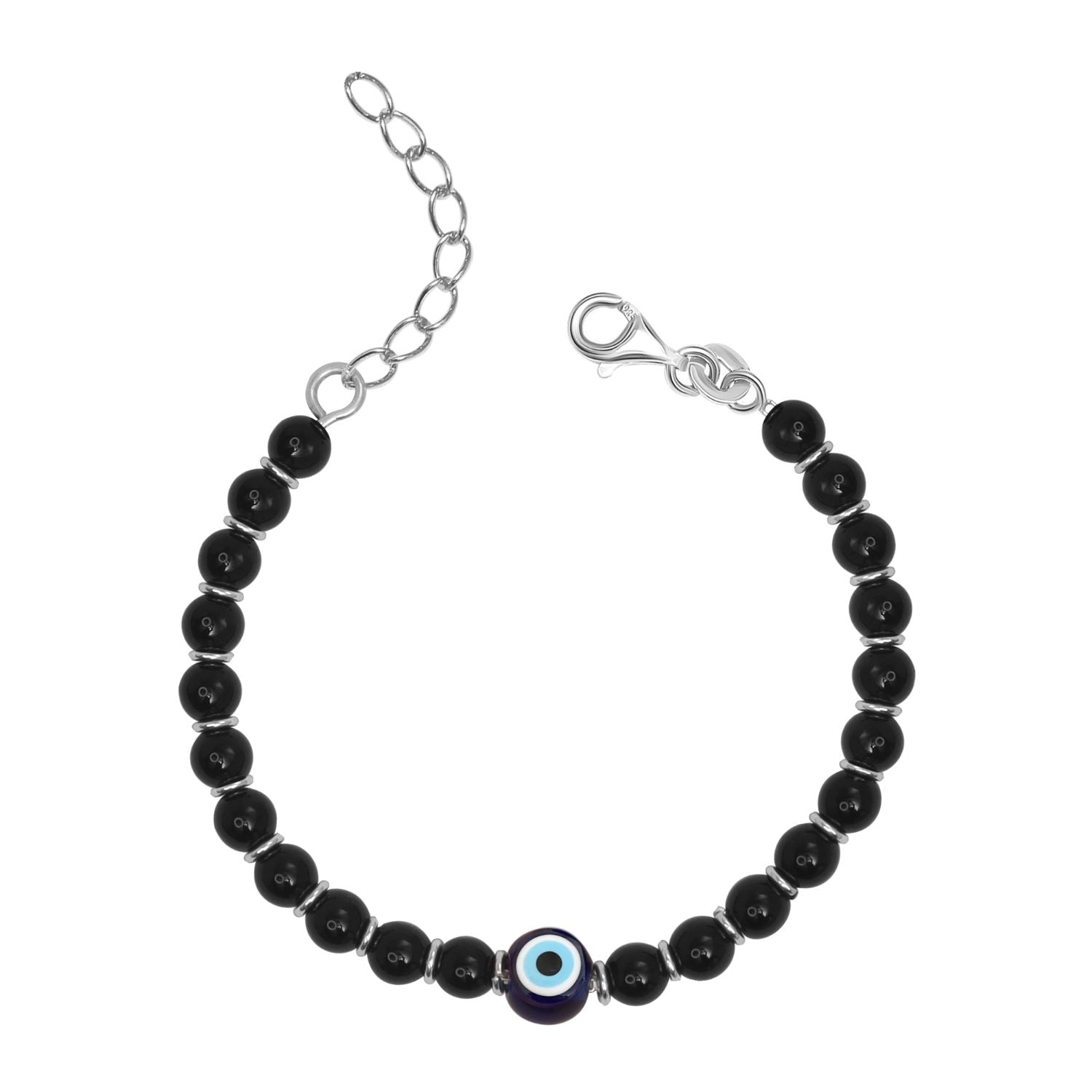 925 Sterling Silver Designer Evil Eye Adjustable Beaded Bracelet for Women