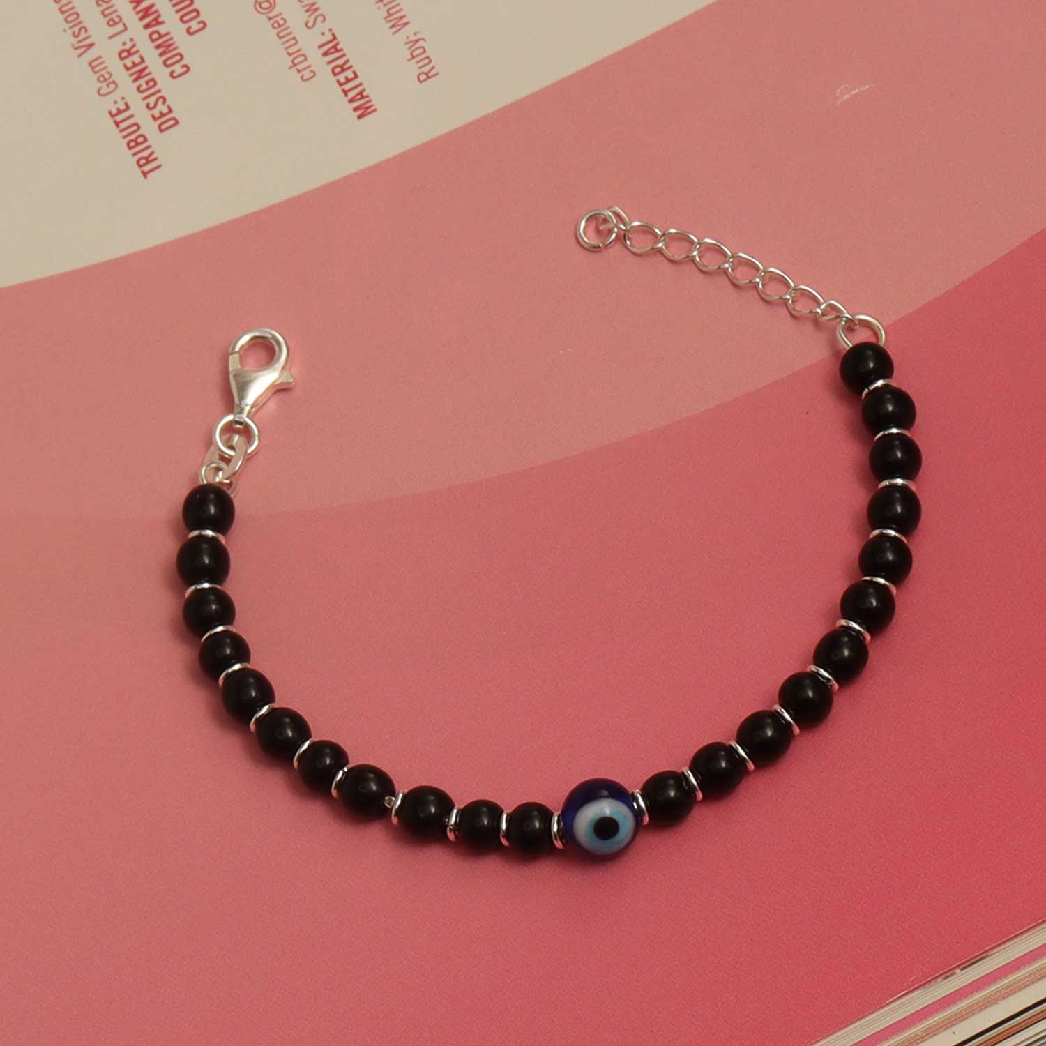 925 Sterling Silver Designer Evil Eye Adjustable Beaded Bracelet for Women