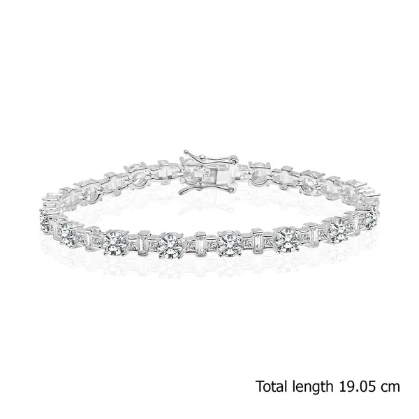 925 Sterling Silver Princess-Cut Square Tennis Classic Cubic Zirconia Bracelets for Women