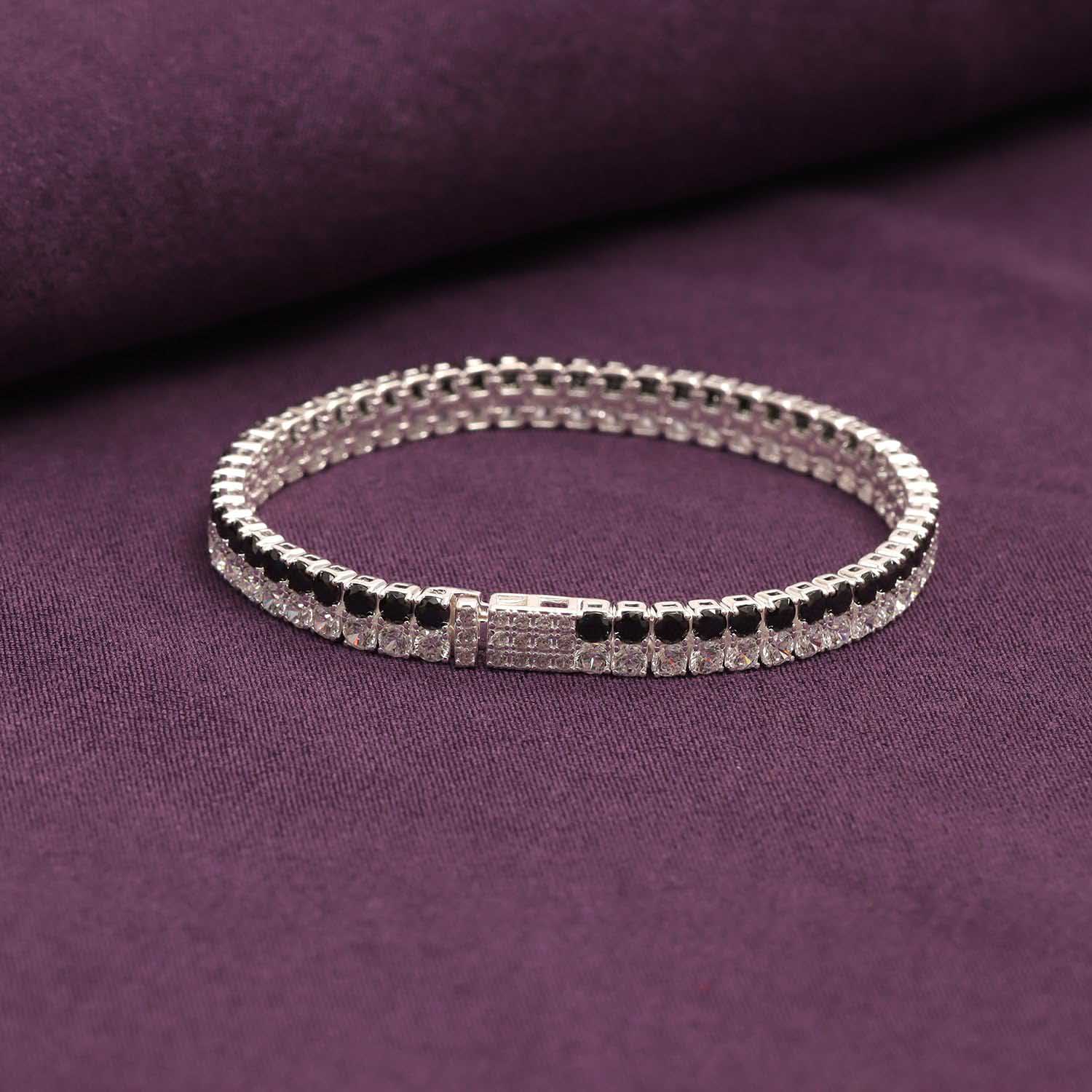 925 Sterling Silver Black and White Cubic Zirconia Classic Tennis Bracelet for Women