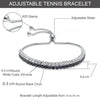 925 Sterling Silver Classic Black and White Cubic Zirconia Tennis Adjustable Bolo Bracelet for Women