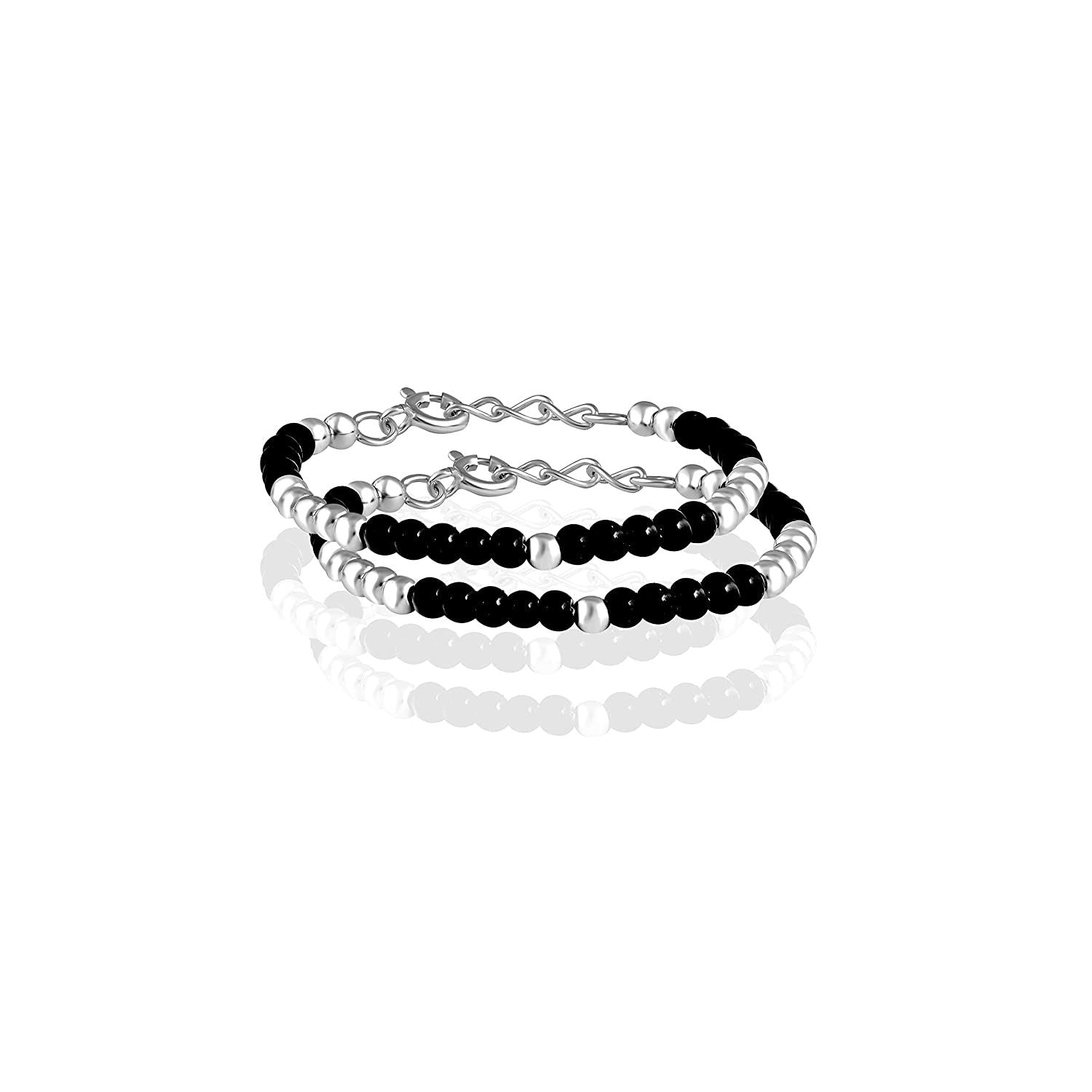 925 Sterling Silver Black Beads Nazariya Bracelet for Kids