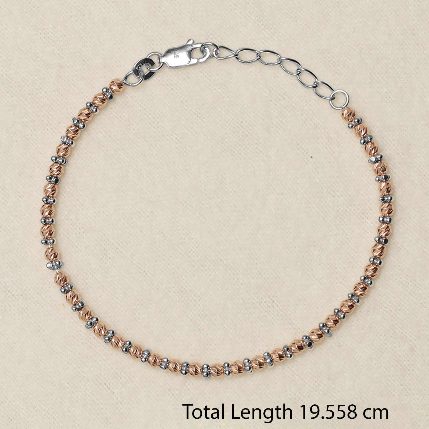 925 Sterling Silver Designer Diamond Cut Rose Gold Plated Bead Bracelet for Women and Girls ; 19 CM